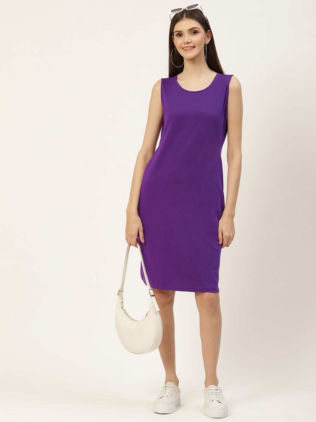 Pure Cotton Solid A-Line Sleeveless Dress