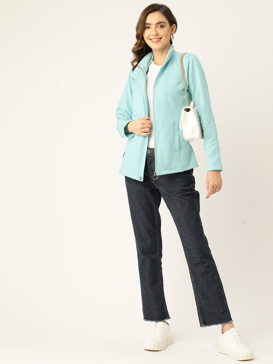 Mock Collar Fleece Front-Open Sweatshirt