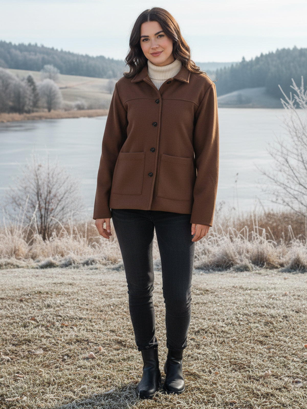 Solid Woven Tailored Jacket with Spread Collar and Pockets