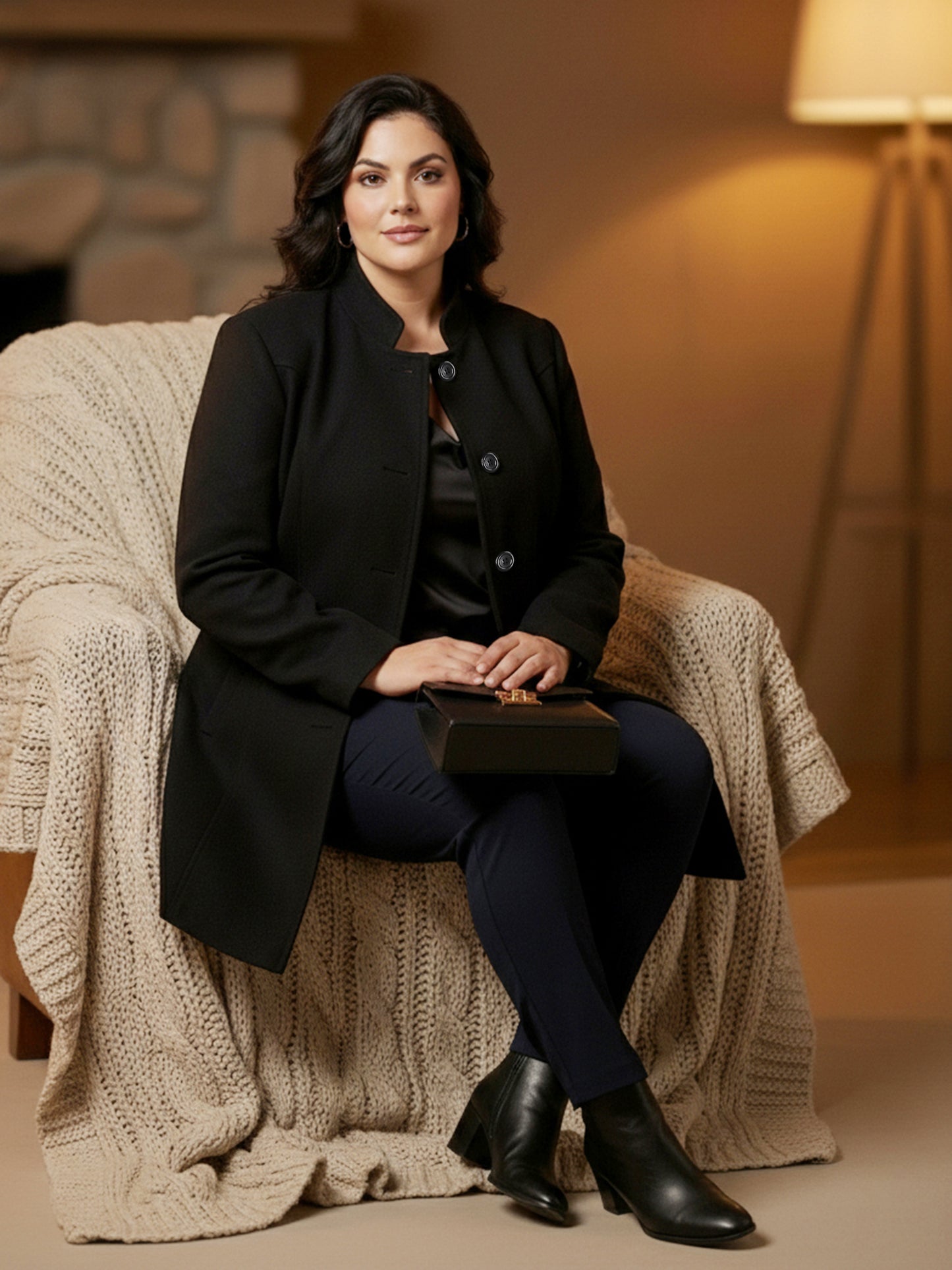 Plus Size Single-Breasted Longline Overcoat