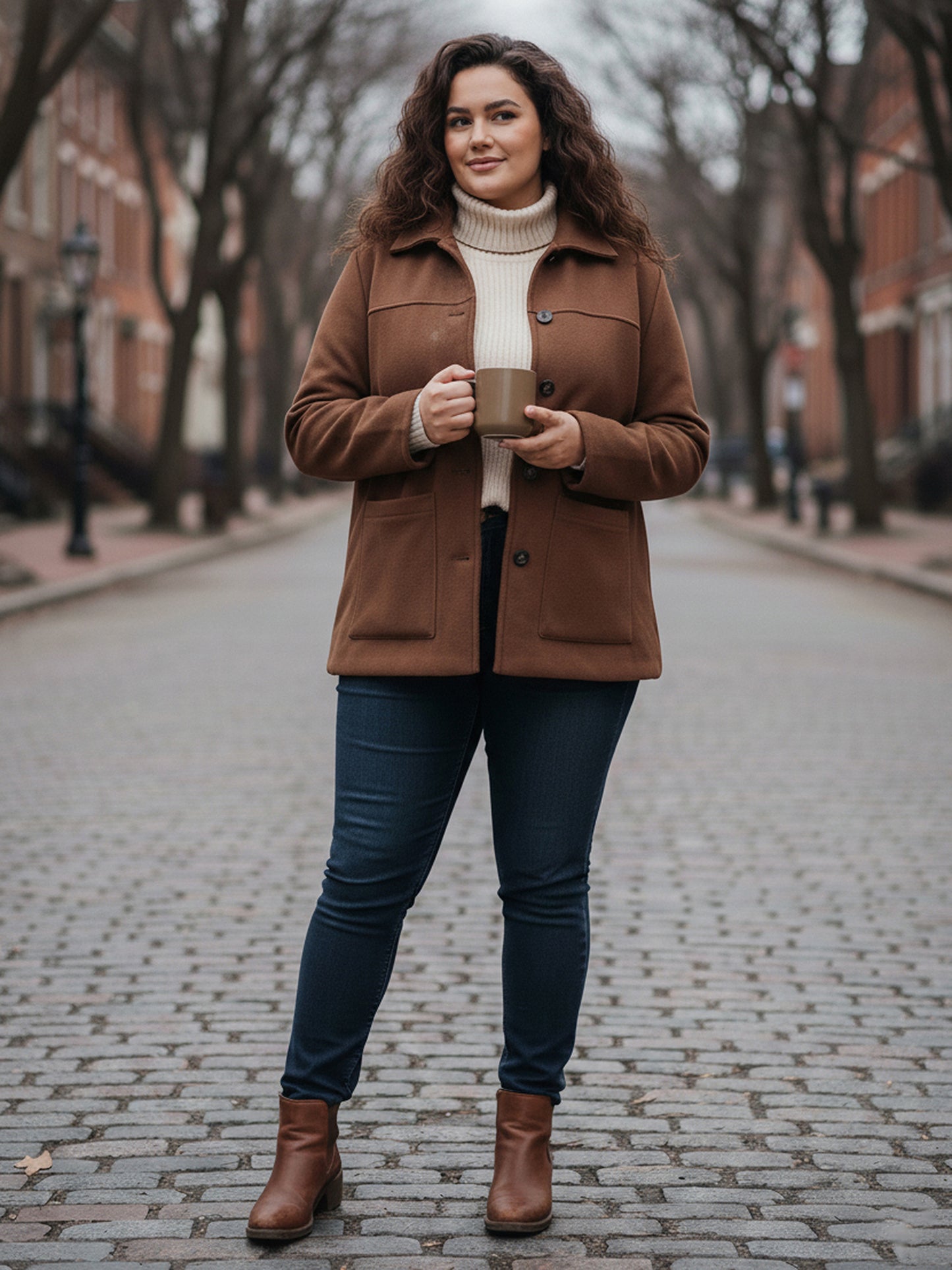 Plus Size Spread Collar Felt Jacket