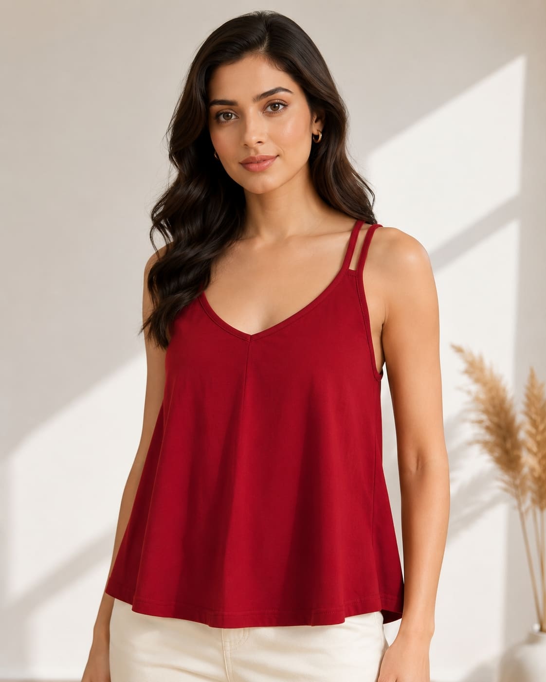 Solid V-Neck Relaxed Fit Cami Top