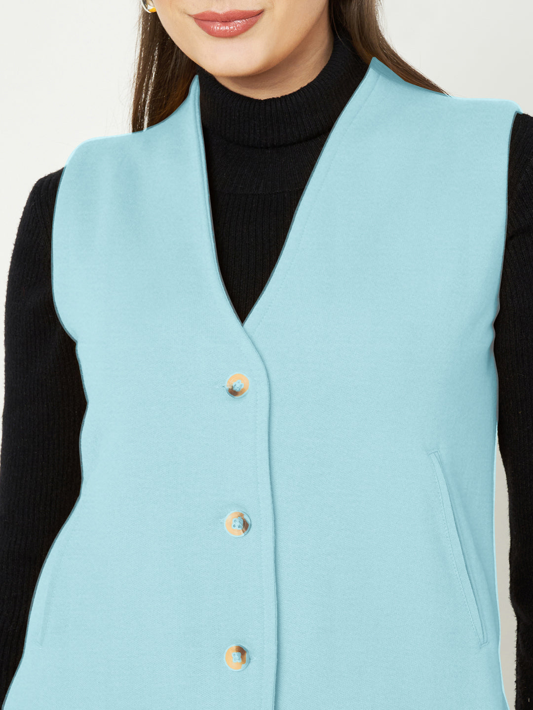 V-Neck Casual Polycotton Fleece Waistcoat with Pockets