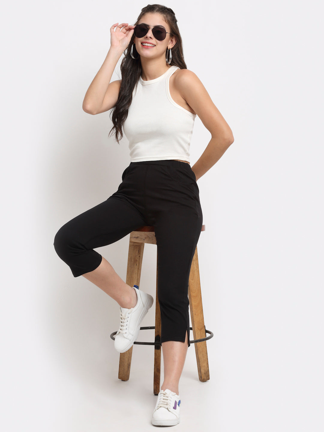 Women Solid Color Pure Cotton Capris