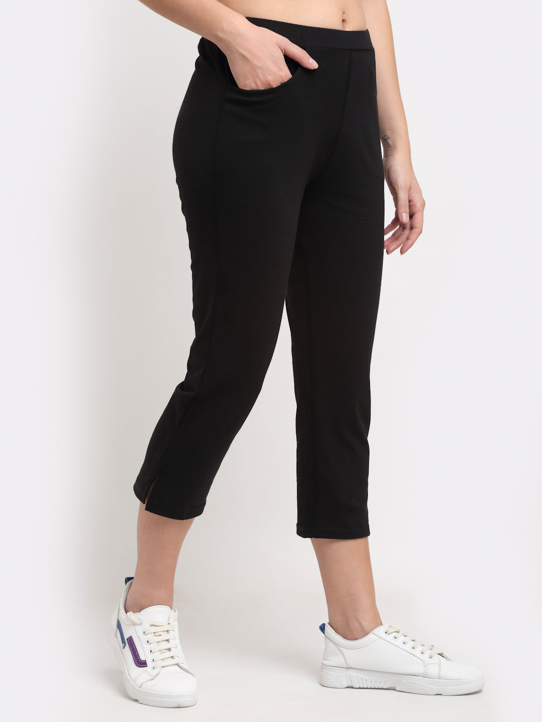 Women Solid Color Pure Cotton Capris