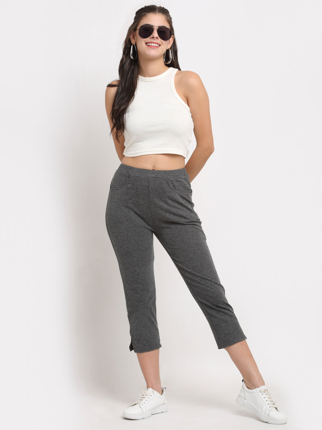 Women Solid Color Pure Cotton Capris