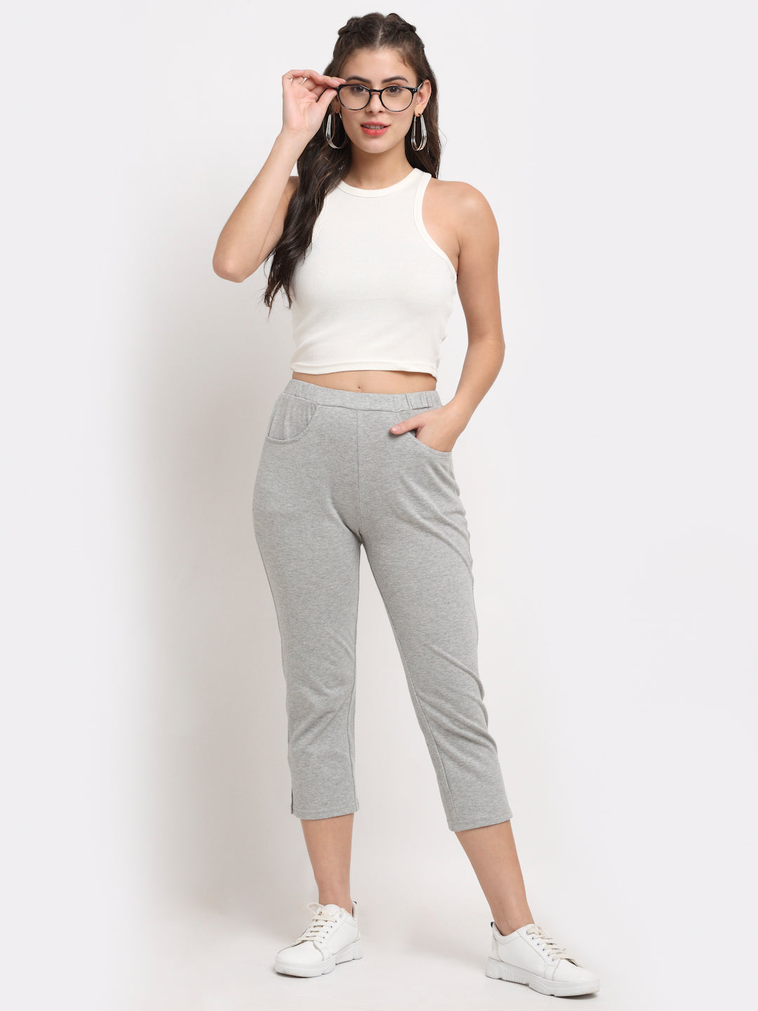 Women Solid Color Pure Cotton Capris