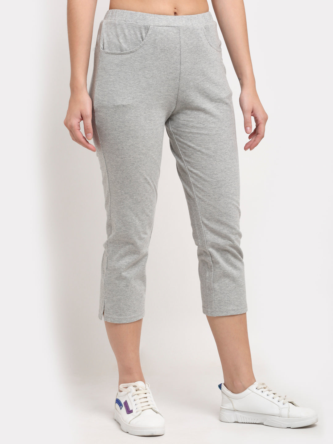 Women Solid Color Pure Cotton Capris