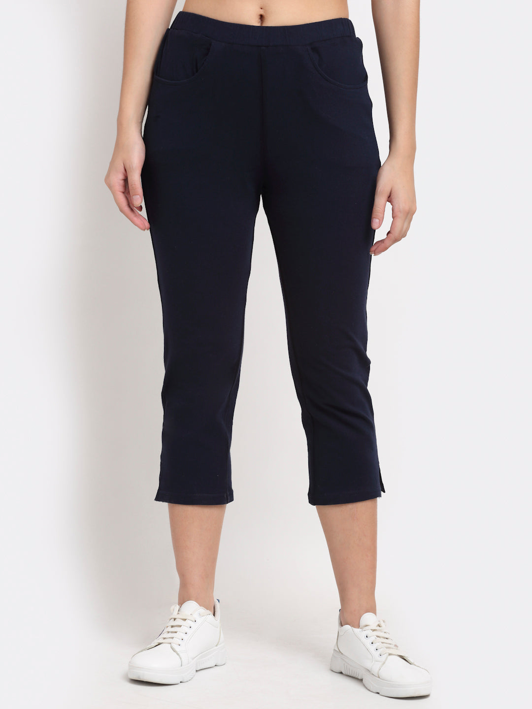 Women Solid Color Pure Cotton Capris