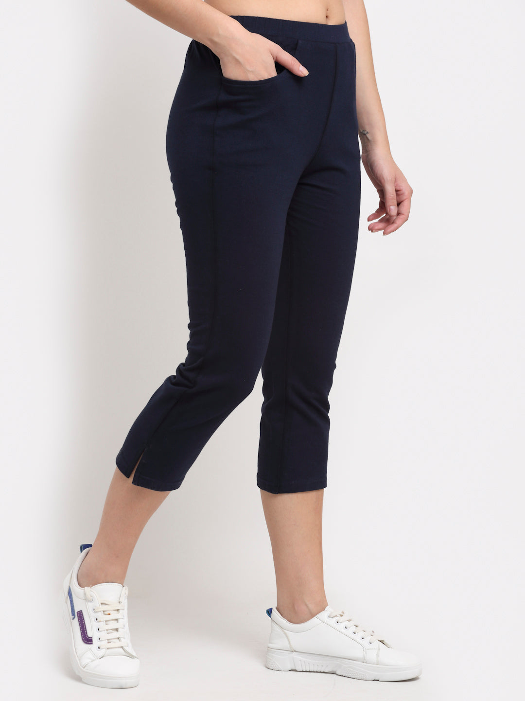 Women Solid Color Pure Cotton Capris