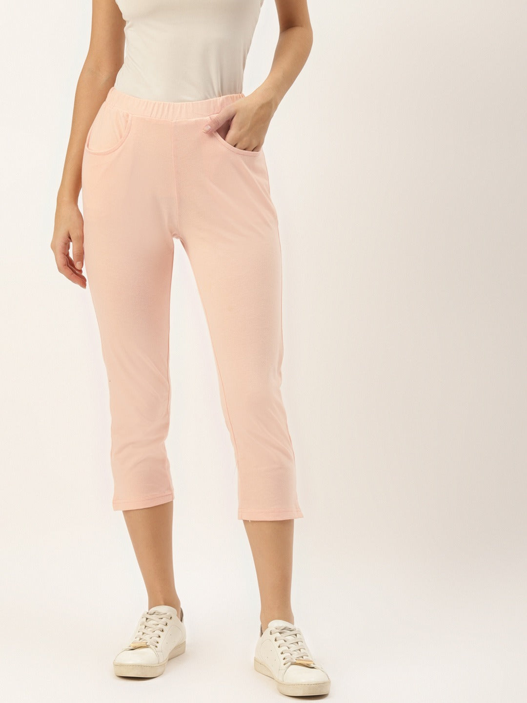 Women Solid Color Pure Cotton Capris