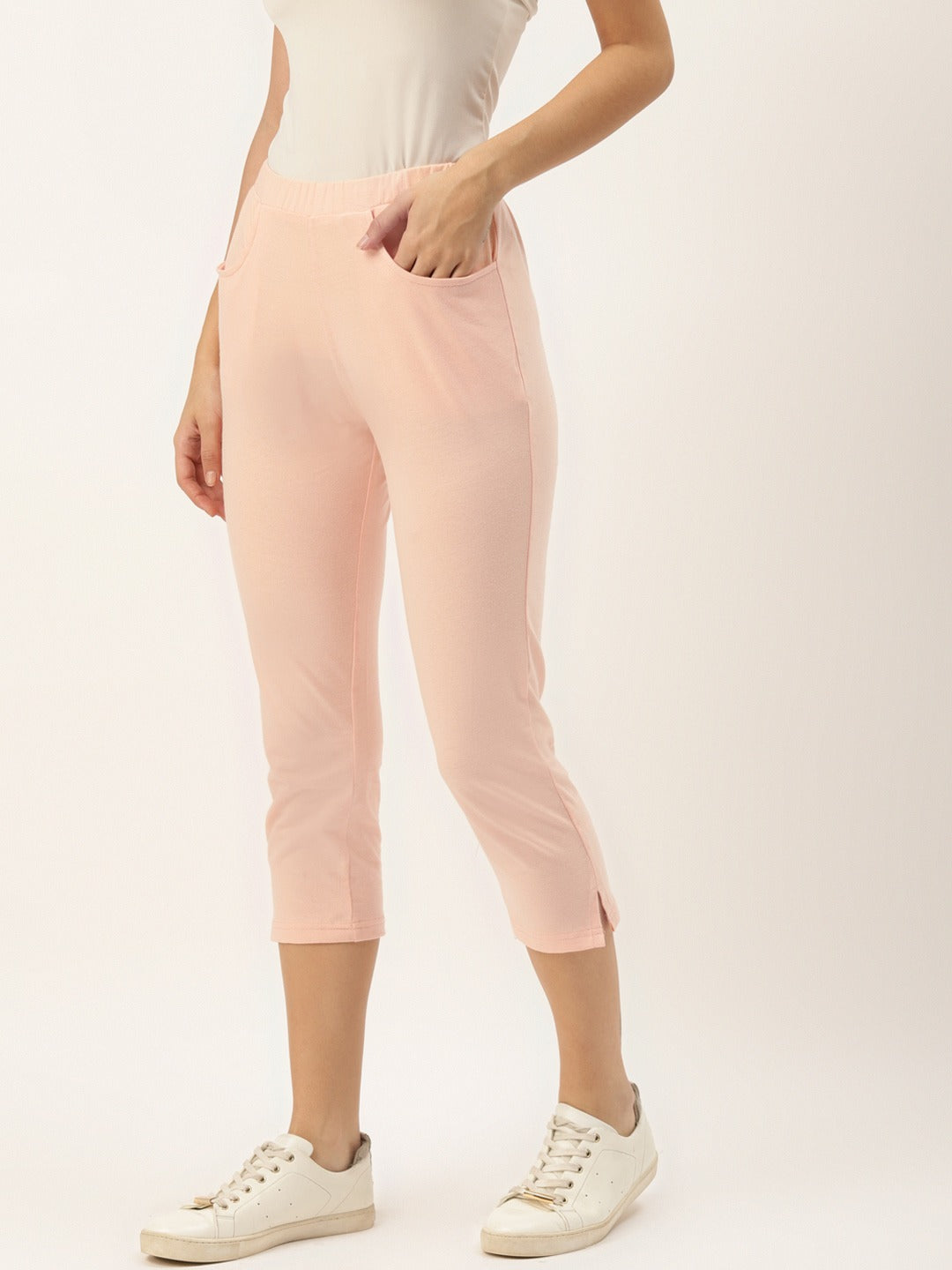 Women Solid Color Pure Cotton Capris