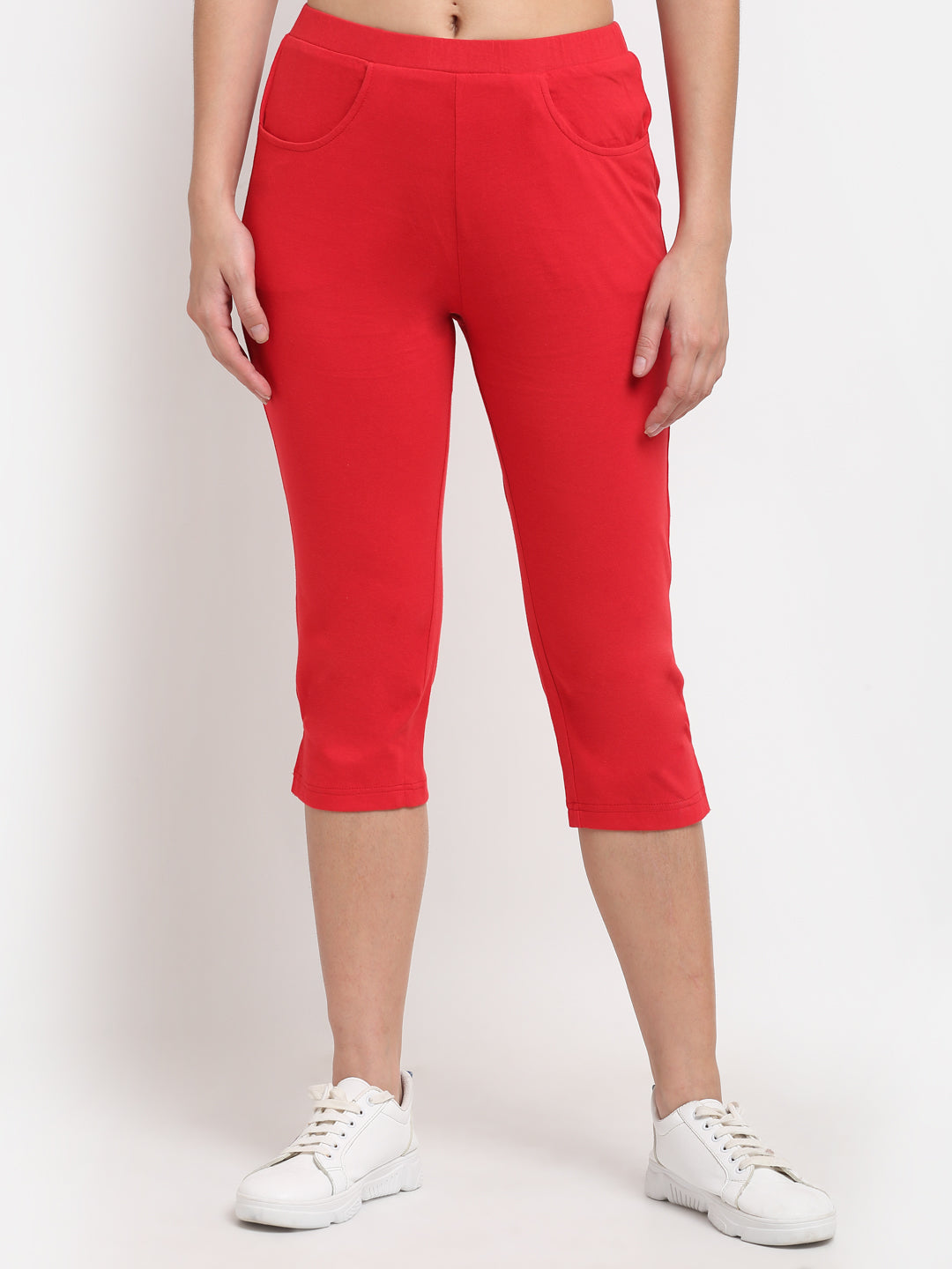 Women Solid Color Pure Cotton Capris