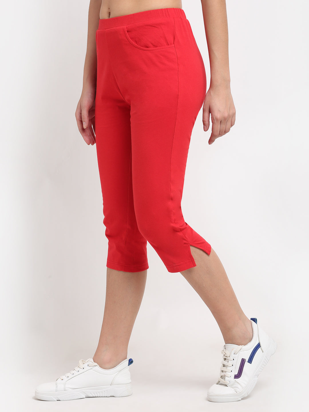 Women Solid Color Pure Cotton Capris