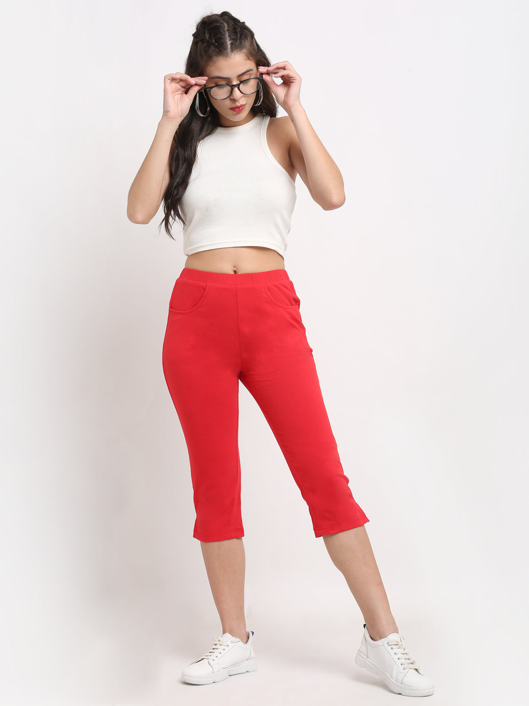 Women Solid Color Pure Cotton Capris