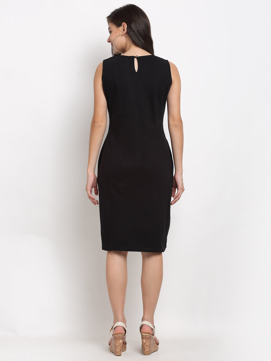 Pure Cotton Solid A-Line Sleeveless Dress