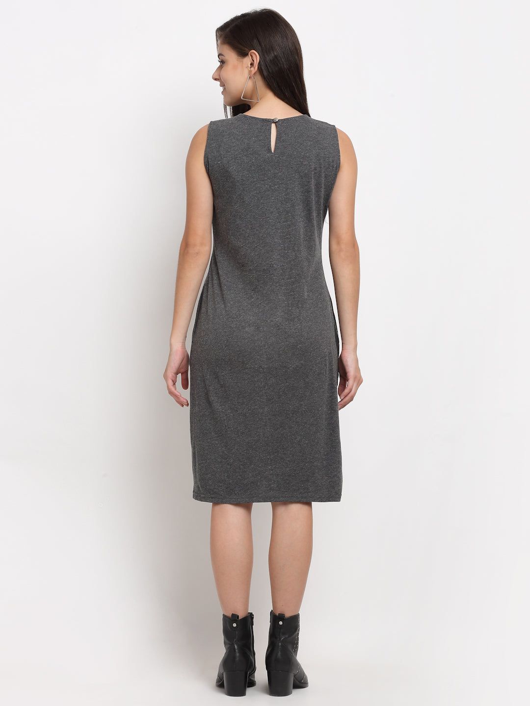 Pure Cotton Solid A-Line Sleeveless Dress
