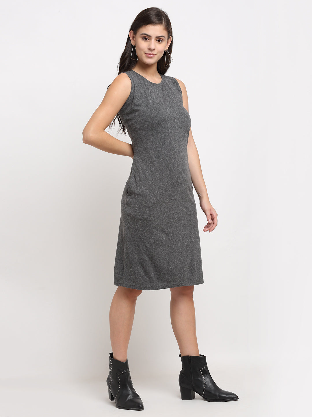 Pure Cotton Solid A-Line Sleeveless Dress