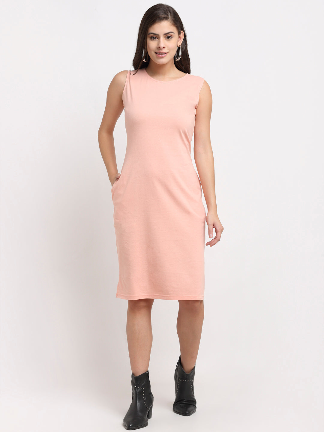 Pure Cotton Solid A-Line Sleeveless Dress