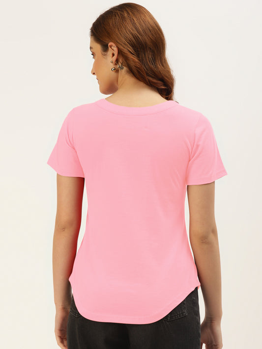 BRINNS Women Solid V-Neck Pure Cotton T-shirt