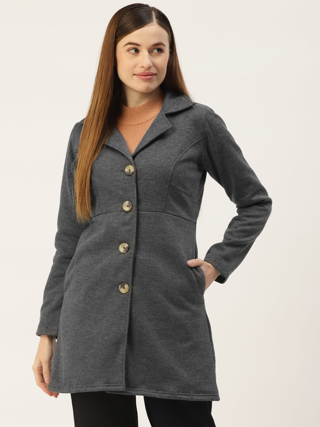Notched Lapel Single-Breasted Overcoat