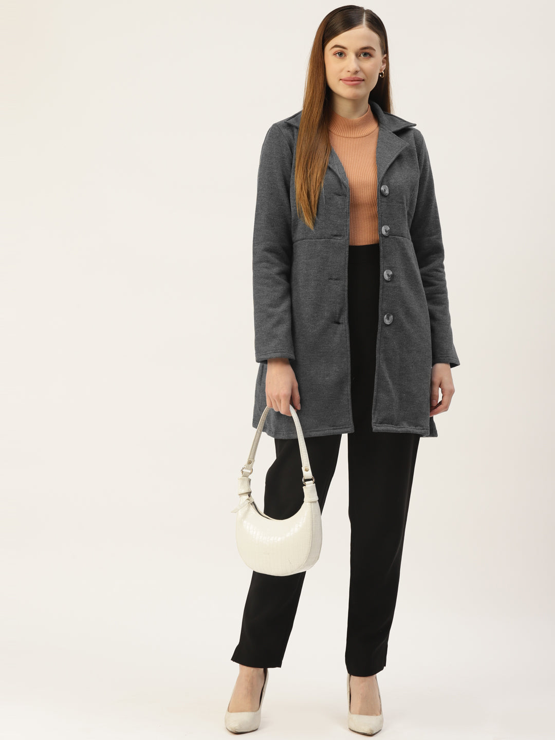 Notched Lapel Single-Breasted Overcoat