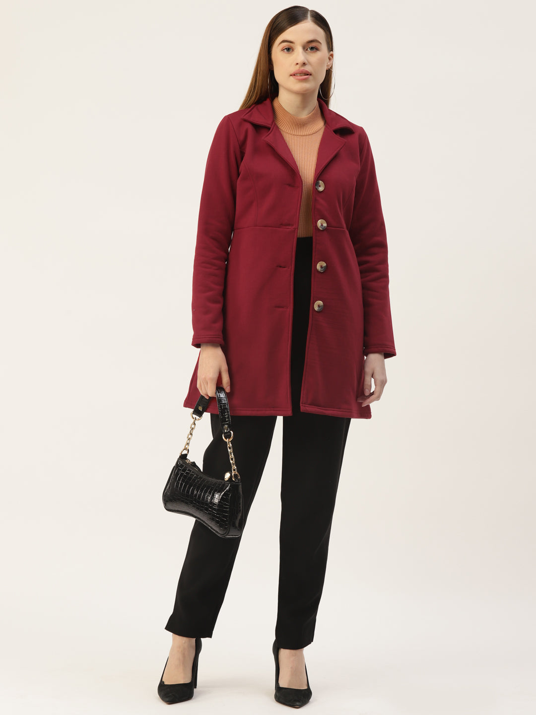 Notched Lapel Single-Breasted Overcoat
