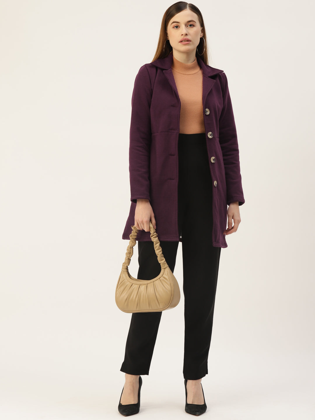 Notched Lapel Single-Breasted Overcoat