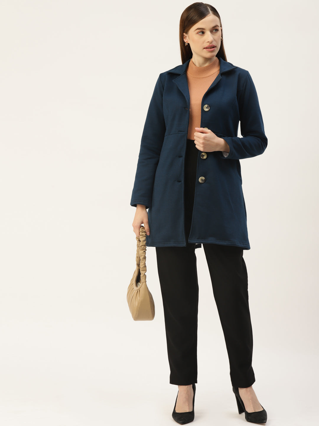 Notched Lapel Single-Breasted Overcoat