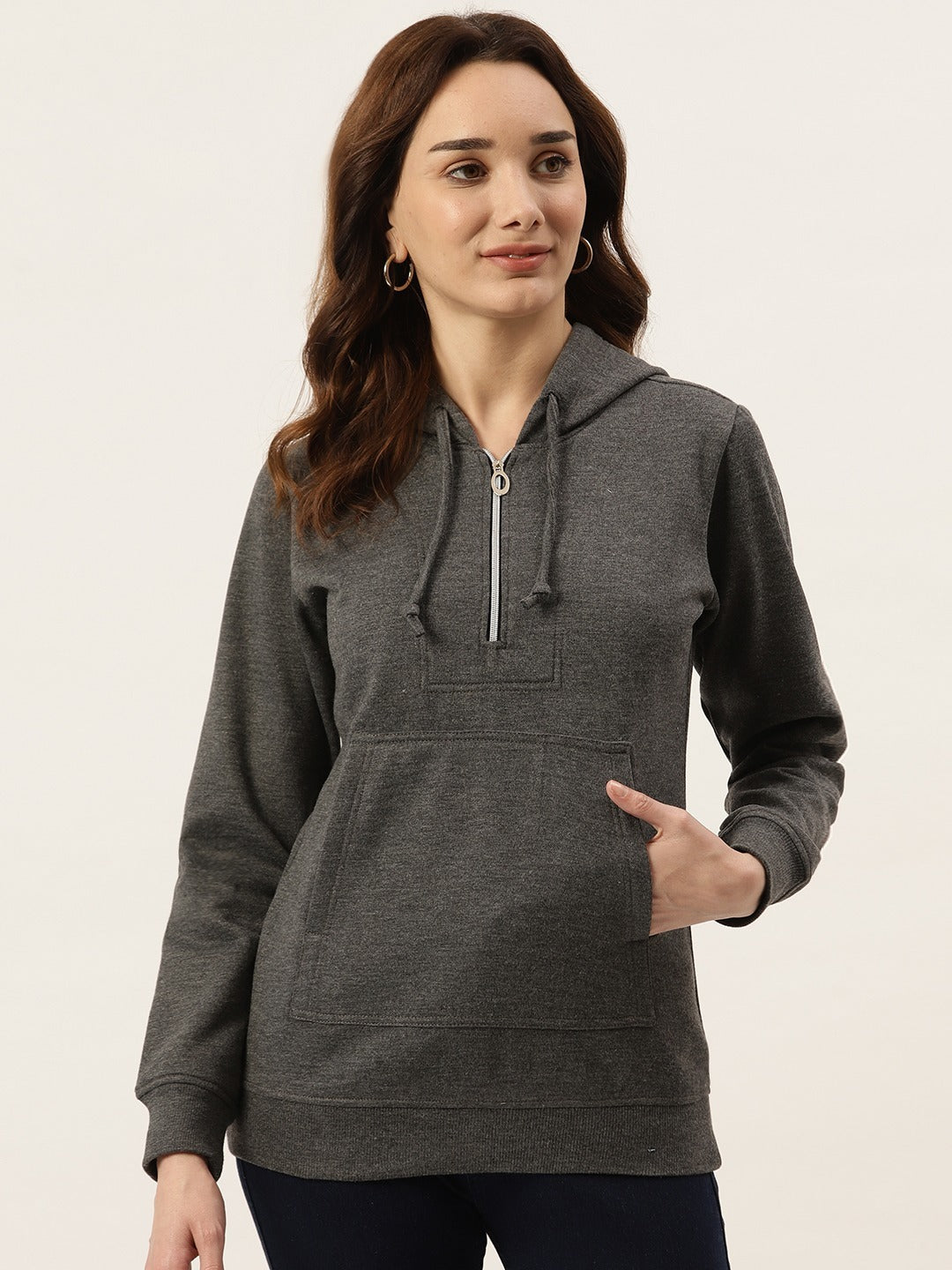 Women Burgundy Fleece Hooded Sweatshirt