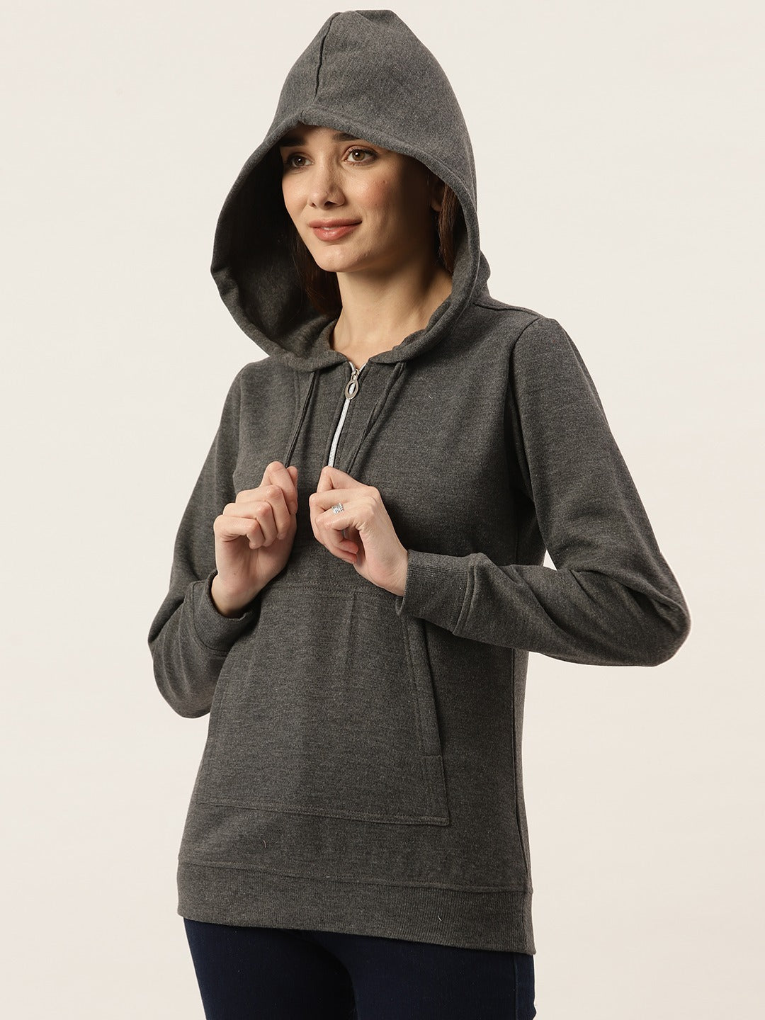 Women Burgundy Fleece Hooded Sweatshirt
