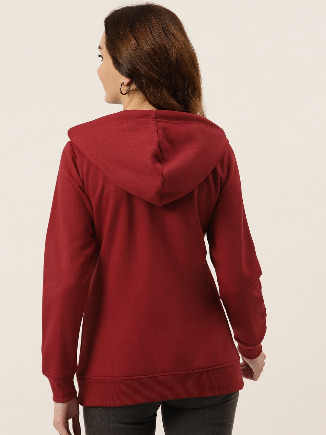 Women Burgundy Fleece Hooded Sweatshirt