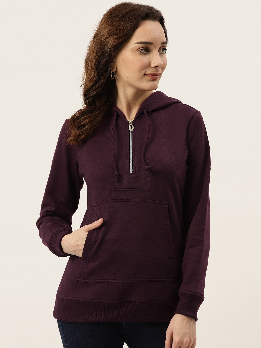 Women Burgundy Fleece Hooded Sweatshirt
