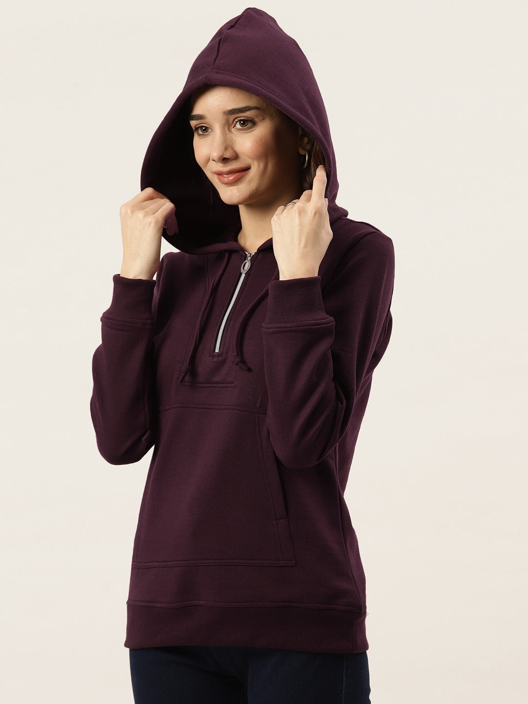 Women Burgundy Fleece Hooded Sweatshirt
