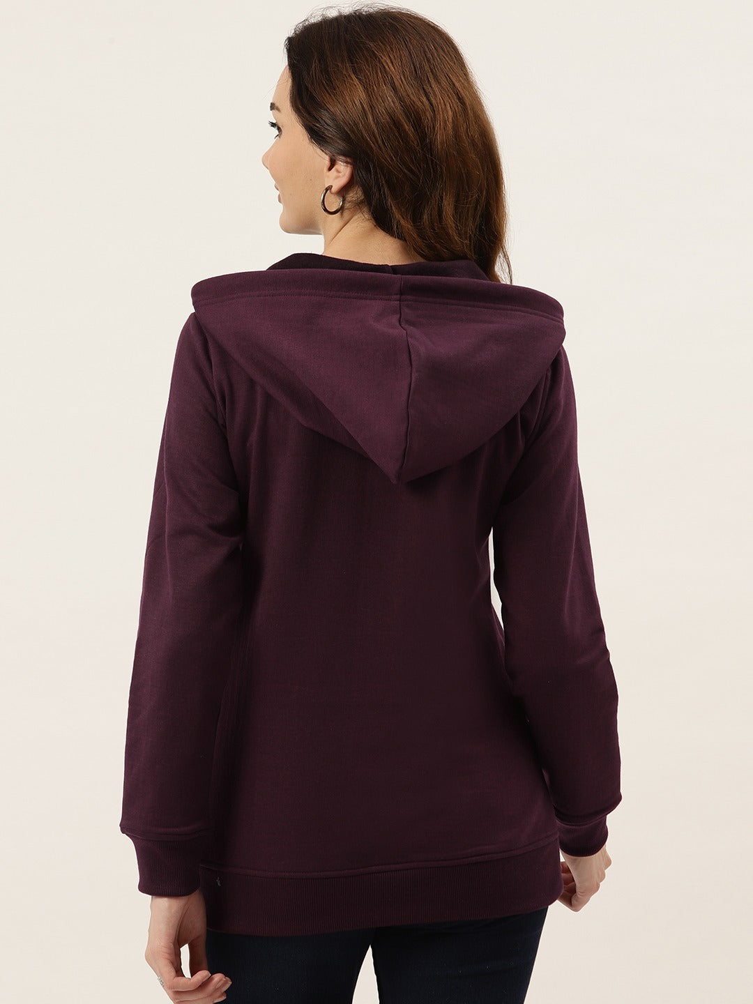 Women Burgundy Fleece Hooded Sweatshirt