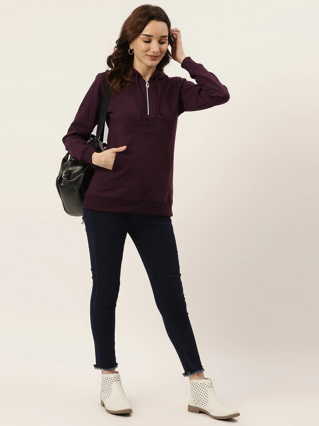 Women Burgundy Fleece Hooded Sweatshirt