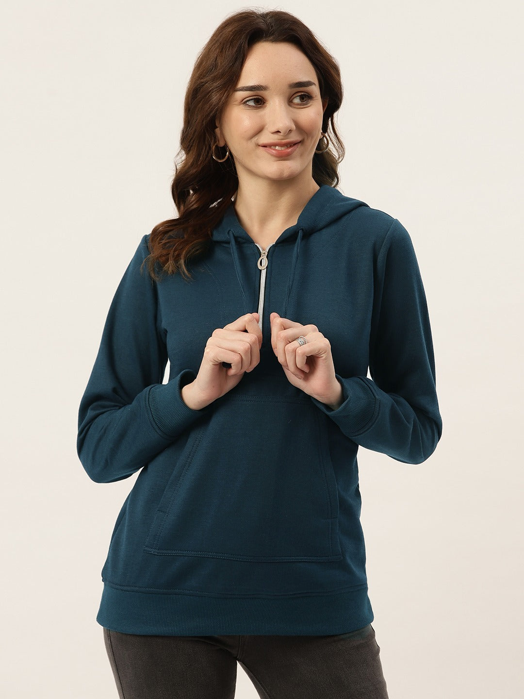 Women Burgundy Fleece Hooded Sweatshirt