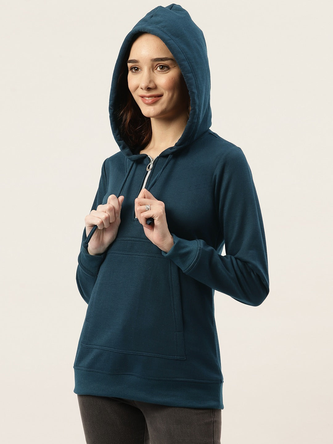 Women Burgundy Fleece Hooded Sweatshirt