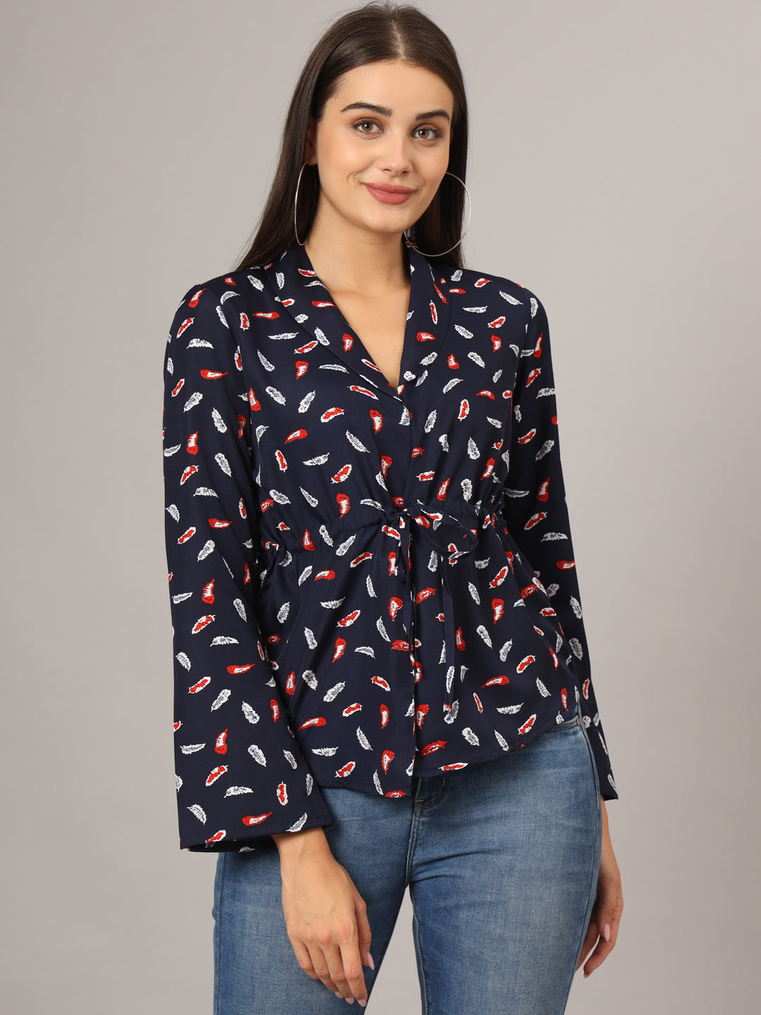 Printed Shirt Style Top