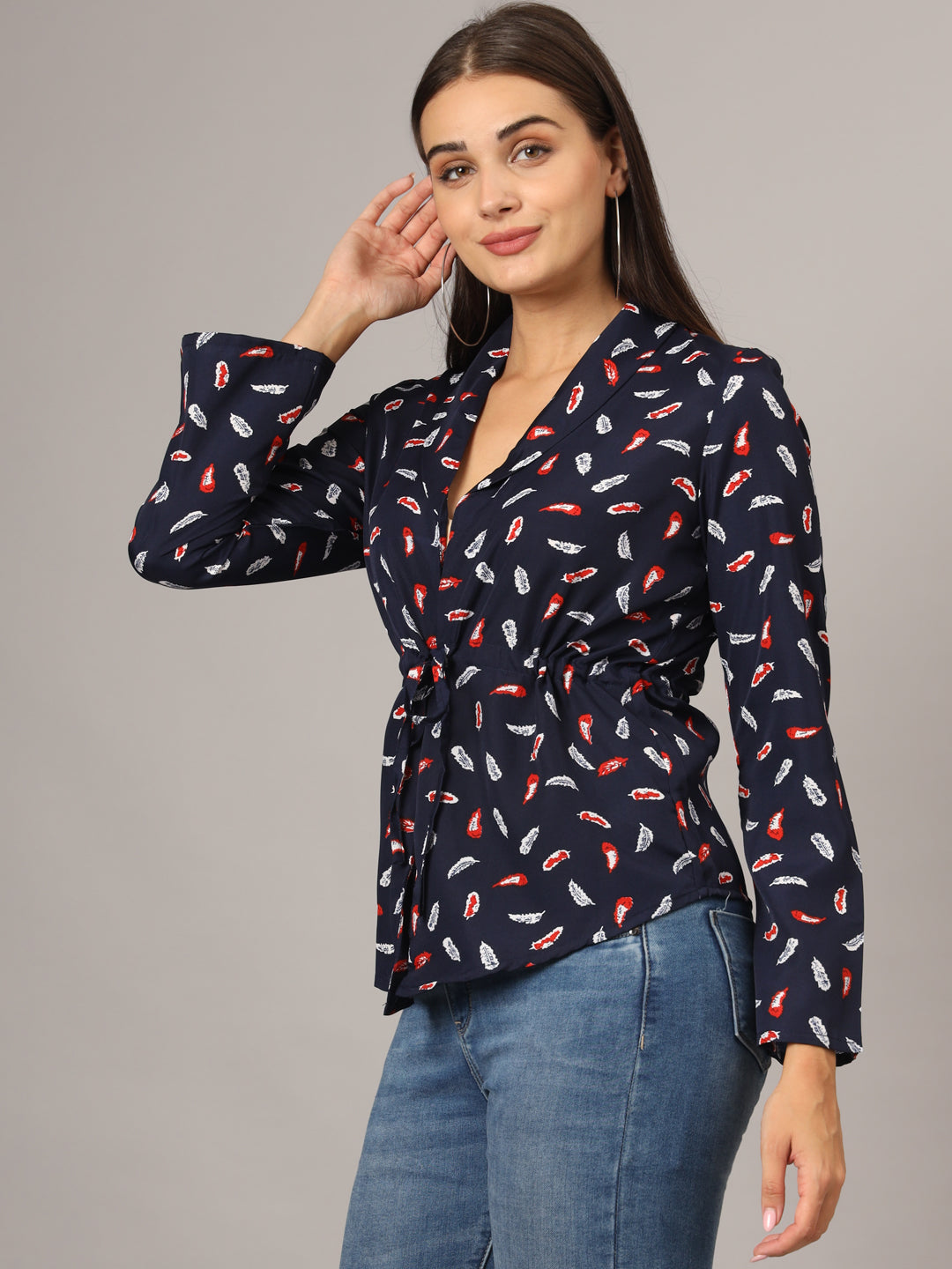 Printed Shirt Style Top