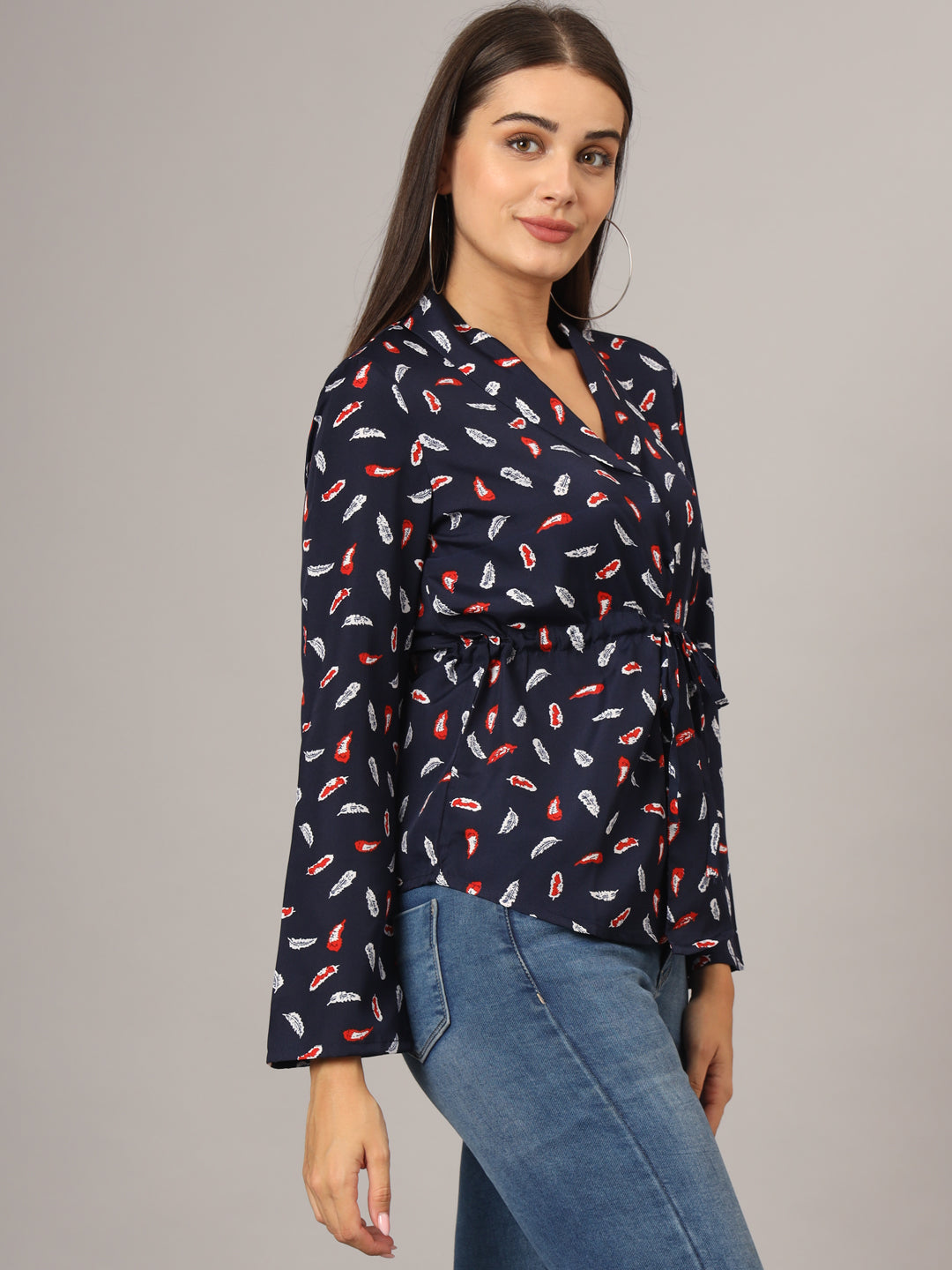 Printed Shirt Style Top