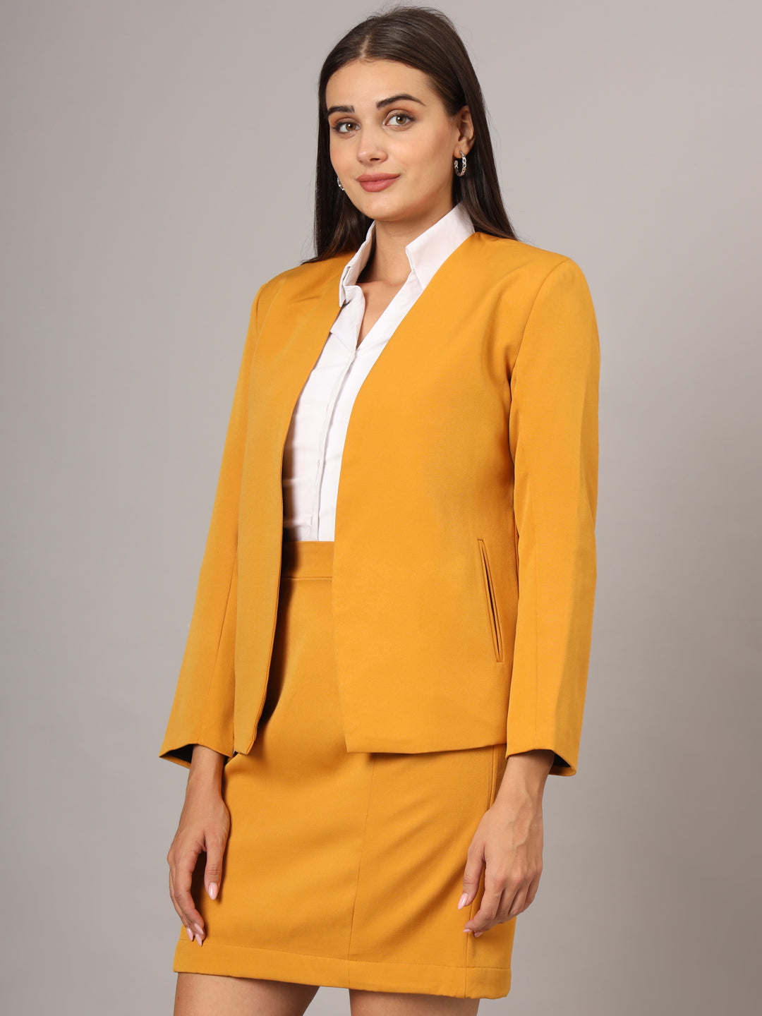 Open Front Long Sleeves Blazer With Skirts