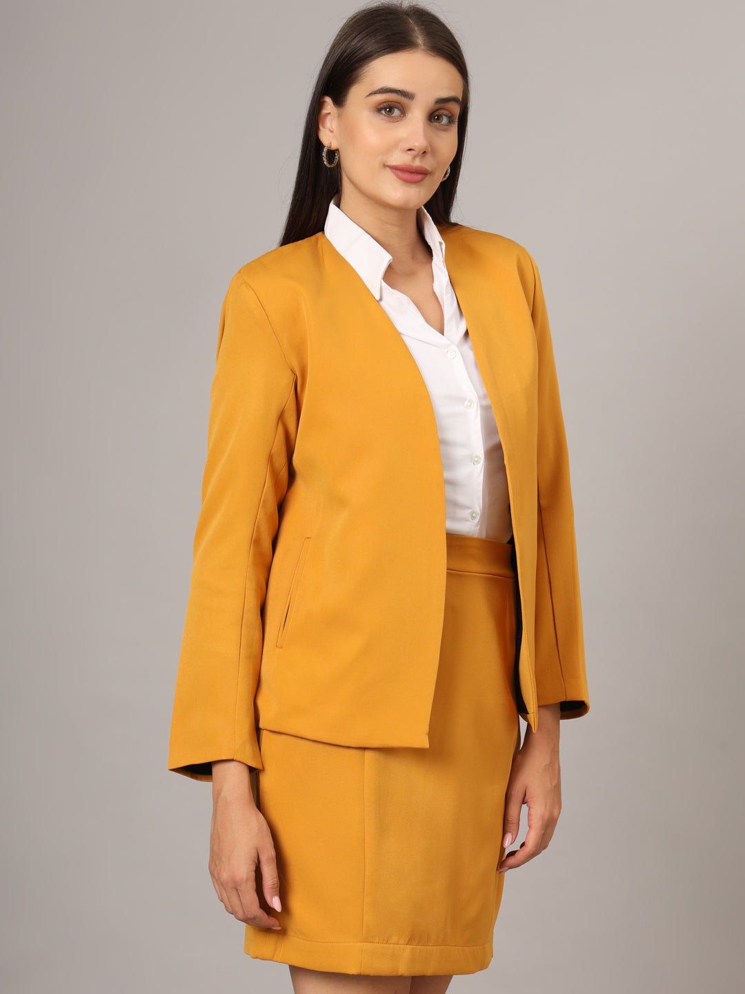Open Front Long Sleeves Blazer With Skirts