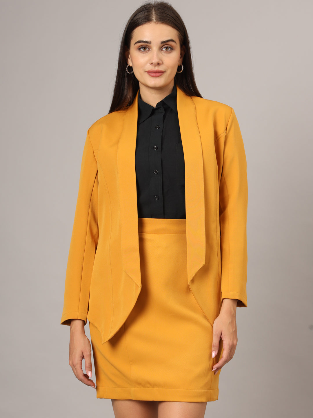 Open Front Long Sleeves Blazer With Skirts