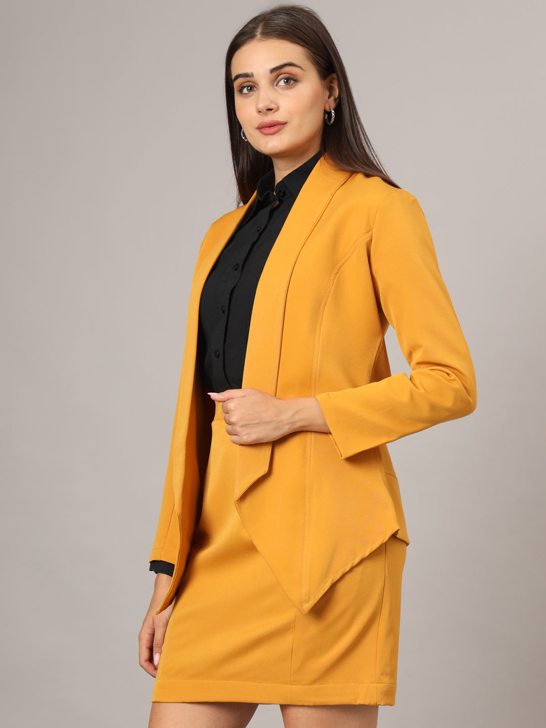 Open Front Long Sleeves Blazer With Skirts
