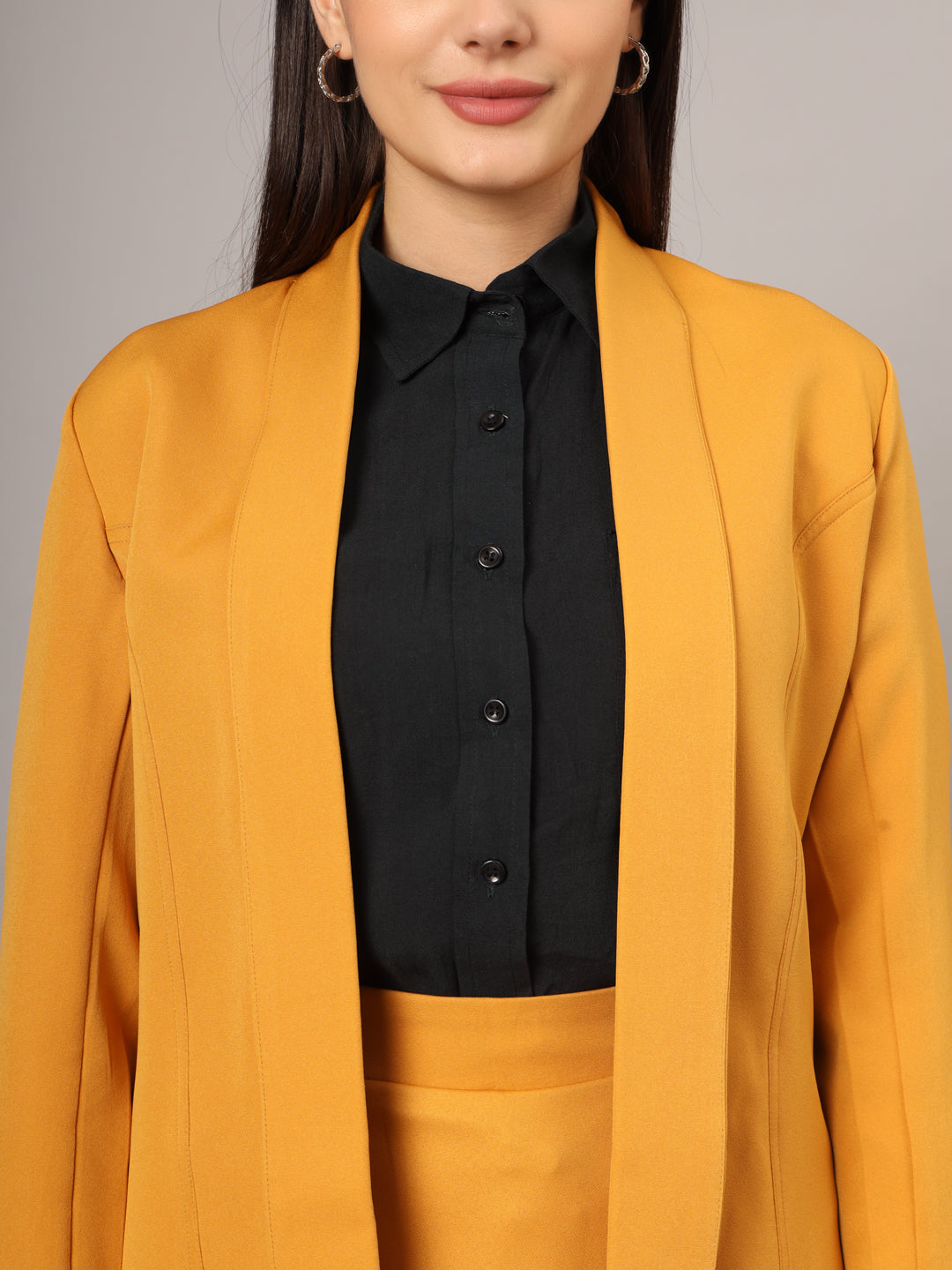 Open Front Long Sleeves Blazer With Skirts