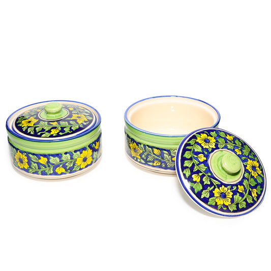 Hand Painted Ceramic Donga with Lid Set of 2