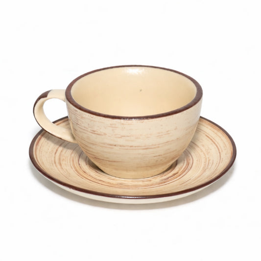 Coffee Mug Saucer Set | Cream - Brown | 300 ml