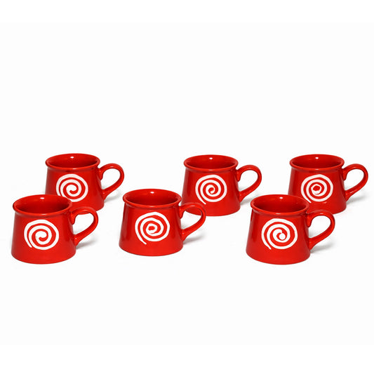 Tea Cups Set of 6 | Red - White | 160 ml