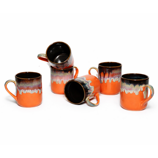 Milk Mugs Set of 6 | Orange - Brown | 350 ml